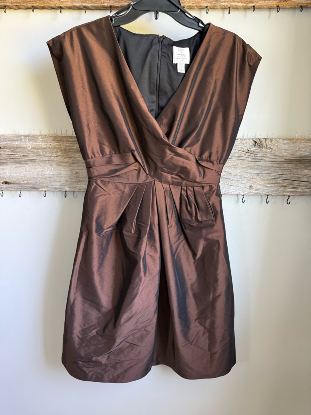 Suzi Chin for Maggy Boutique Brown Satin V-Neck Mini Dress